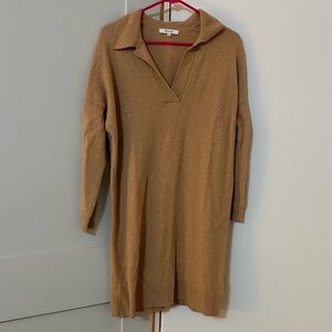 Madewell Camel Rib-Trim Collared Midi Sweater Dress